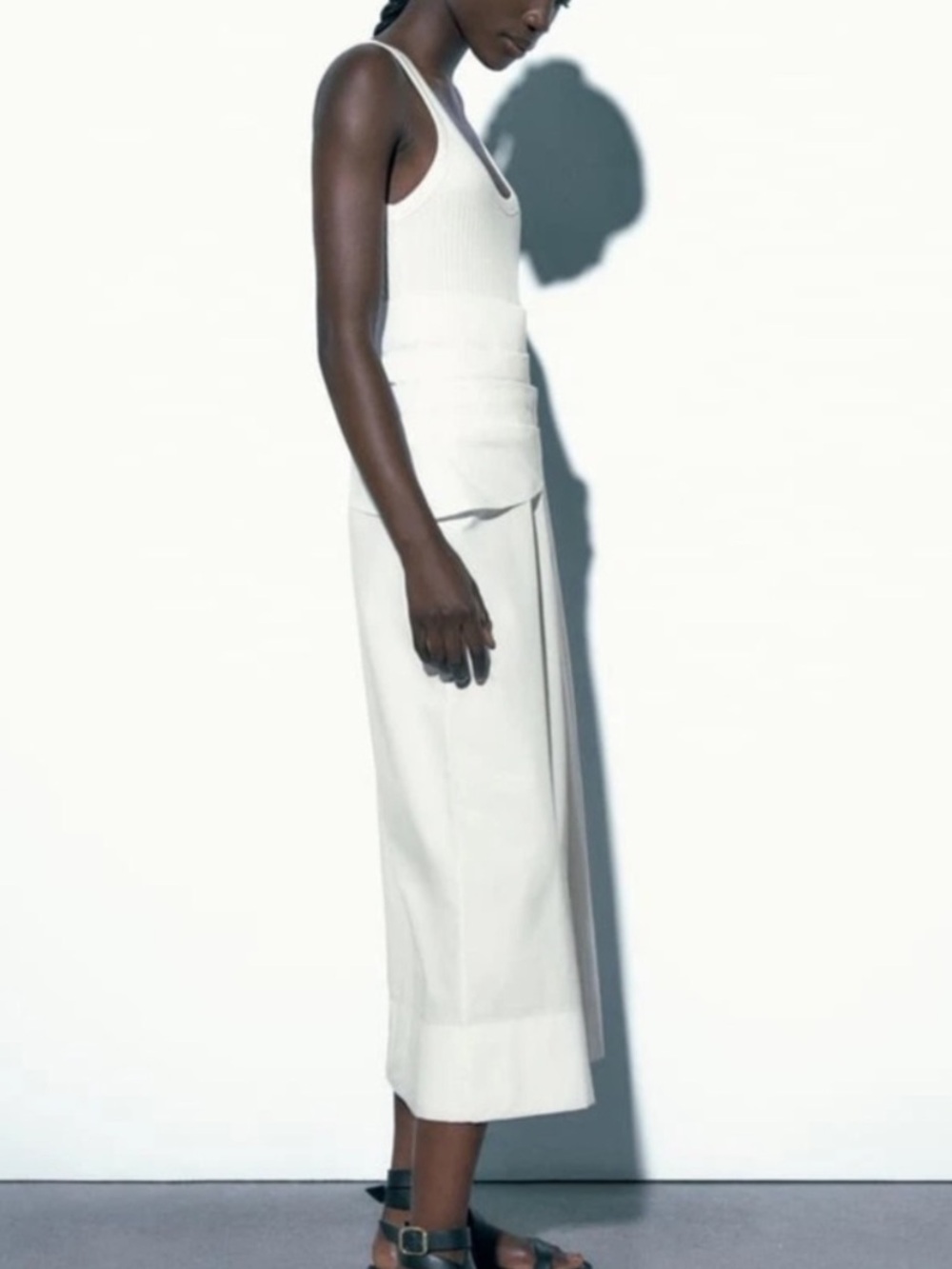 Zara NWT Sleeveless White Midi Dress with Draped Waist - Picture 6 of 7